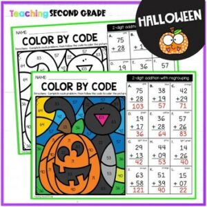 Halloween Color by Code - 2 Digit Addition With Regrouping - Teaching ...
