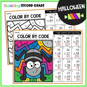Halloween Color by Code - 2 Digit Addition With Regrouping - Image 3