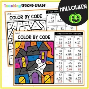 Halloween Color by Code - 2 Digit Addition With Regrouping - Teaching ...