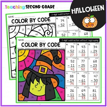 Halloween 2 Digit Subtraction - Without Regrouping Color by Code - Image 2