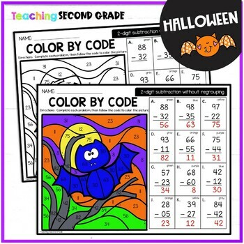 Halloween 2 Digit Subtraction - Without Regrouping Color by Code - Image 3