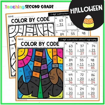 Halloween 2 Digit Subtraction - Without Regrouping Color by Code - Image 4