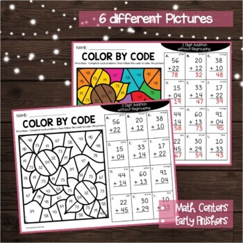 Fall Color by Code 2 Digit Addition without Regrouping Autumn - Image 4