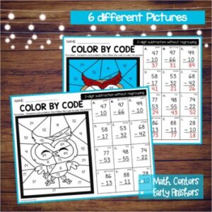 Fall 2 Digit Subtraction without Regrouping Color by Code Worksheets ...
