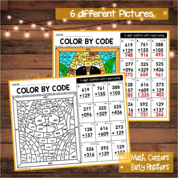 3 Digit Addition with Regrouping Color by Code for Thanksgiving - Image 3