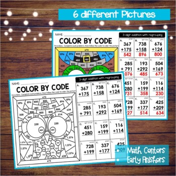 3 Digit Addition with Regrouping Color by Code for Thanksgiving - Image 4