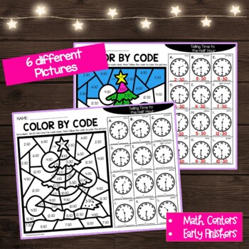 Christmas Color by Code Telling Time to the Hour and Half Hour ...