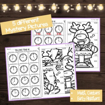 Christmas Telling Time to the Hour, Half Hour and 5 minutes Mystery Pictures - Image 2