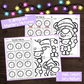 Christmas Telling Time to the Hour, Half Hour and 5 minutes Mystery Pictures - Image 4