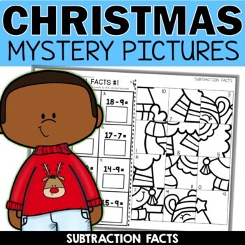 Christmas Subtraction Cut and Paste Mystery Pictures