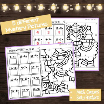 Christmas Subtraction Cut and Paste Mystery Pictures - Image 2