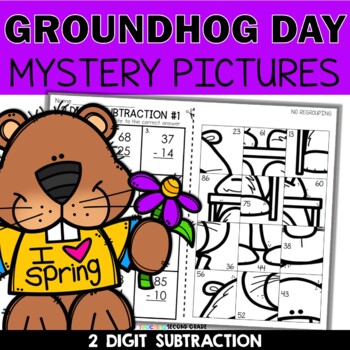 Groundhog Day 2 Digit Subtraction with and without Regrouping Mystery Pictures