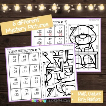 Groundhog Day 2 Digit Subtraction with and without Regrouping Mystery Pictures - Image 2