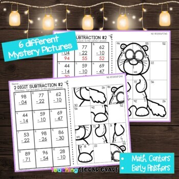 Groundhog Day 2 Digit Subtraction with and without Regrouping Mystery Pictures - Image 3