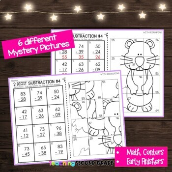 Groundhog Day 2 Digit Subtraction with and without Regrouping Mystery Pictures - Image 4