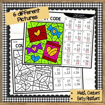 Valentine's Day Color by Code 2 Digit Addition without Regrouping ...