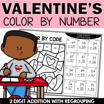 Valentine's Day Color by Code 2 Digit Addition with Regrouping ...