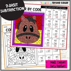 2 Digit Subtraction with Regrouping Color by Code Farm - Teaching Ideas ...