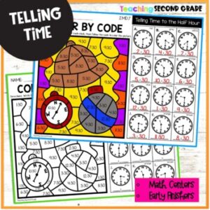 Telling Time to the Hour and Half Hour Color by Code - Teaching Ideas ...