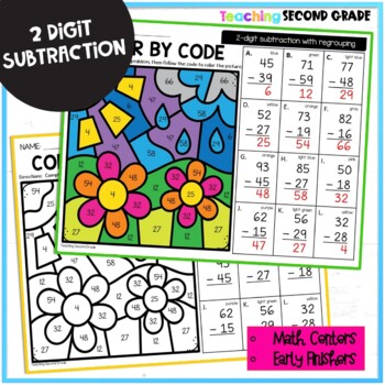 2 Digit Subtraction with Regrouping Color by Code - Image 3