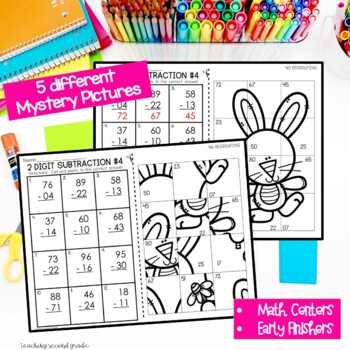 Spring Two-Digit Subtraction without Regrouping Mystery Pictures - Image 3