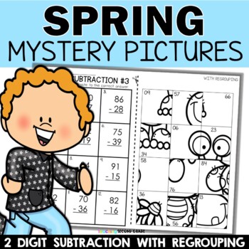 Spring Two-Digit Subtraction with Regrouping Mystery Pictures