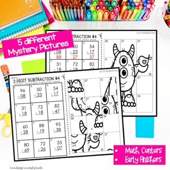Spring Two-Digit Subtraction with Regrouping Mystery Pictures - Image 3