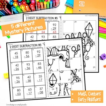 Spring Two-Digit Subtraction with Regrouping Mystery Pictures - Image 4