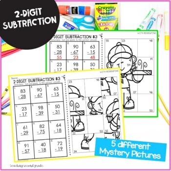 Two Digit Subtraction with Regrouping Mystery Pictures - Image 3