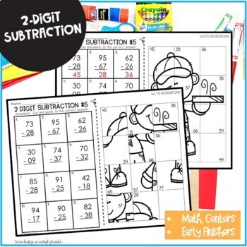 Two Digit Subtraction with Regrouping Mystery Pictures - Image 4
