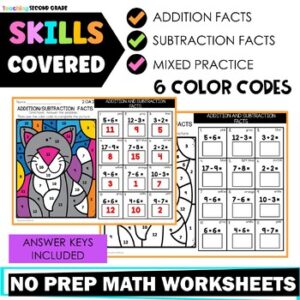 Color by Code Addition and Subtraction Facts - Teaching Ideas Made Easy