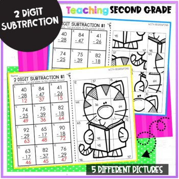 2 Digit Subtraction with Regrouping Mystery Pictures - Image 2