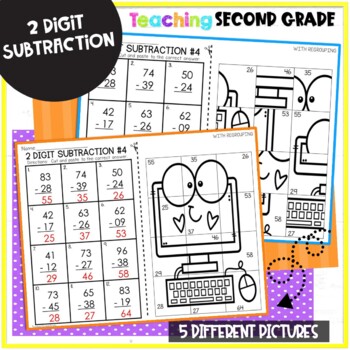 2 Digit Subtraction with Regrouping Mystery Pictures - Image 3