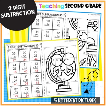 2 Digit Subtraction with Regrouping Mystery Pictures - Image 4