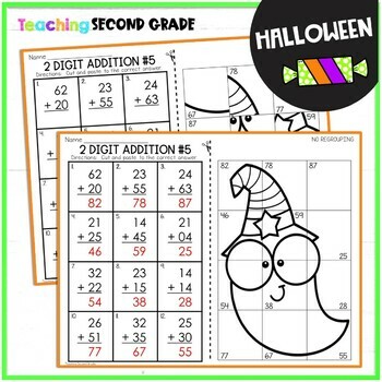 Halloween 2 Digit Addition Without Regrouping Mystery Pictures - Image 3