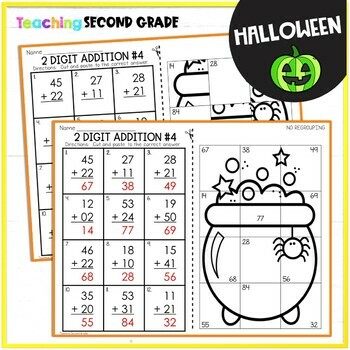 Halloween 2 Digit Addition Without Regrouping Mystery Pictures - Image 4