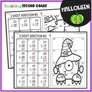 Halloween 2 Digit Addition With Regrouping Mystery Pictures - Teaching ...
