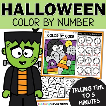 Telling Time to Nearest 5 Minutes Halloween Color by Code