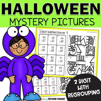 Halloween 2 Digit Subtraction With Regrouping Mystery Pictures