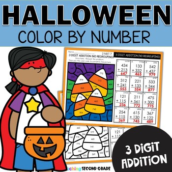 Halloween 3 Digit Addition w/out regrouping Color by Number Worksheets