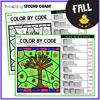 Fall Place Value Color by Code with Expanded Form, Standard Form, and ...