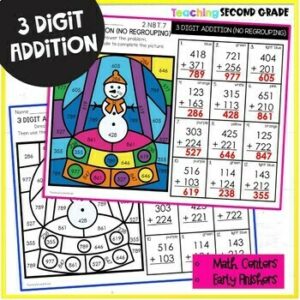 Winter 3 Digit Addition without Regrouping Color by Code - Teaching ...