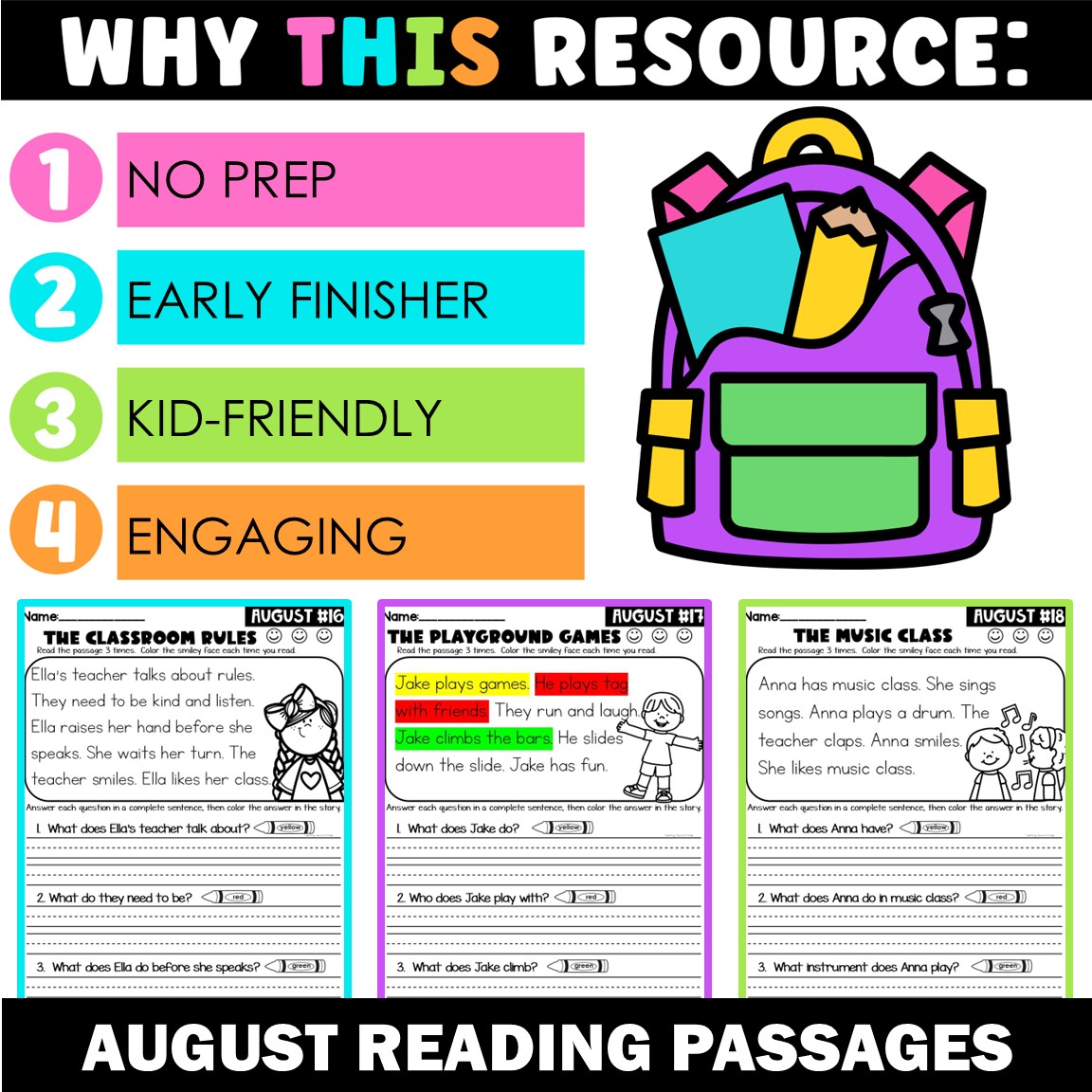 August 1st Grade Reading Passages with Comprehension Questions - Image 2