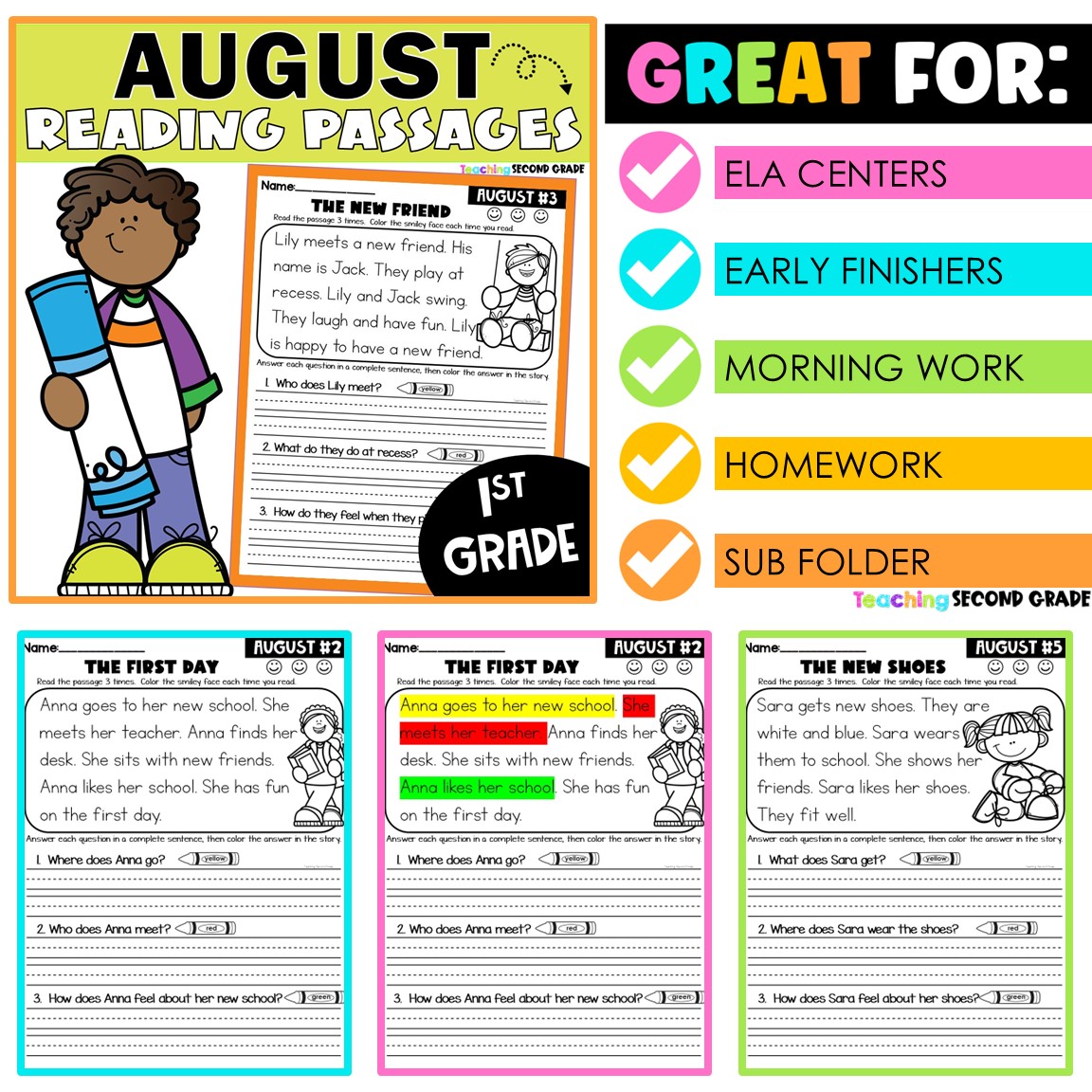 August 1st Grade Reading Passages with Comprehension Questions - Image 5