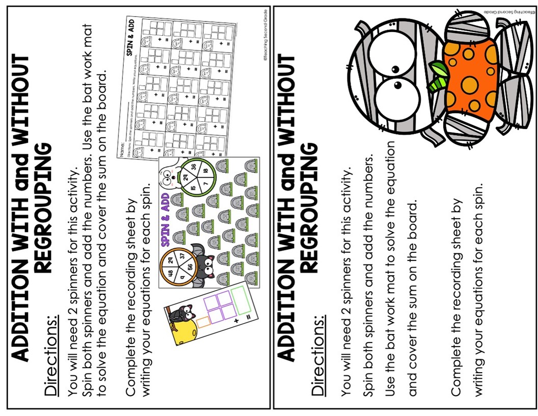 Halloween 2 Digit Addition and Subtraction Math Center 1st and 2nd ...