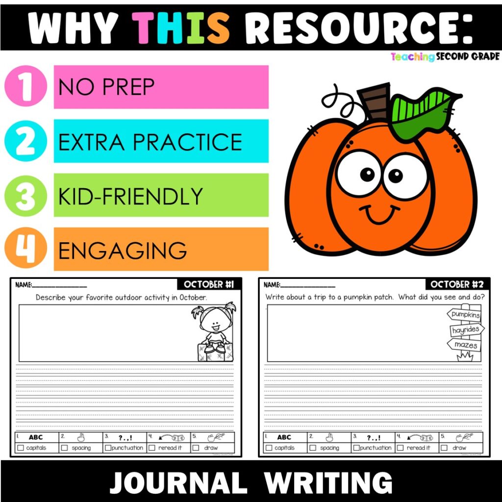 October Daily Journal Writing Prompts for 1st 2nd Grade - Teaching ...