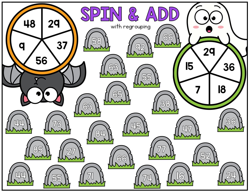 Halloween 2 Digit Addition and Subtraction Math Center 1st and 2nd ...