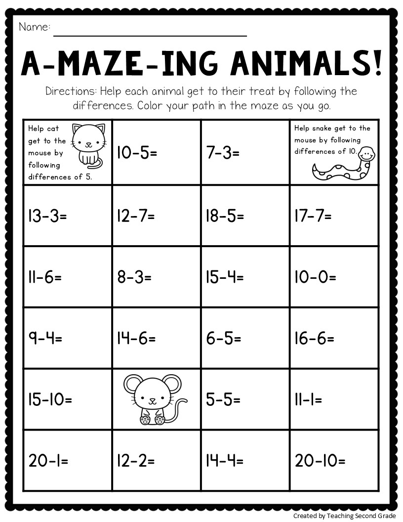 Subtraction Facts to 20 Worksheets - No Prep Math Worksheets for 1st 2nd Grade - Image 3
