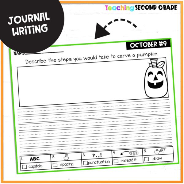 October Daily Journal Writing Prompts for 1st 2nd Grade - Teaching ...