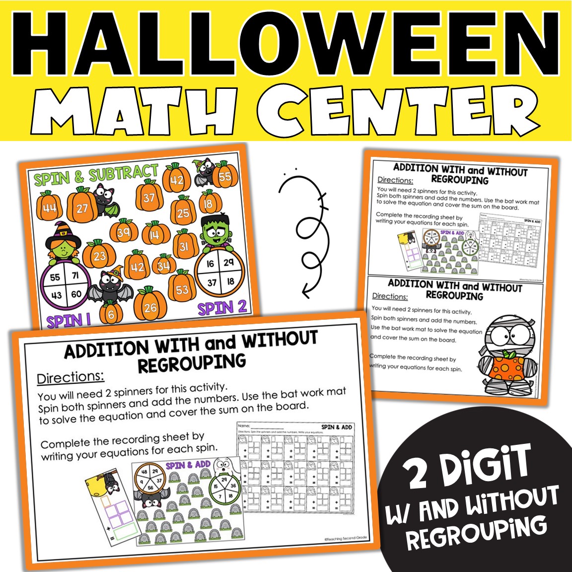 Halloween 2 Digit Addition and Subtraction Math Center 1st and 2nd ...